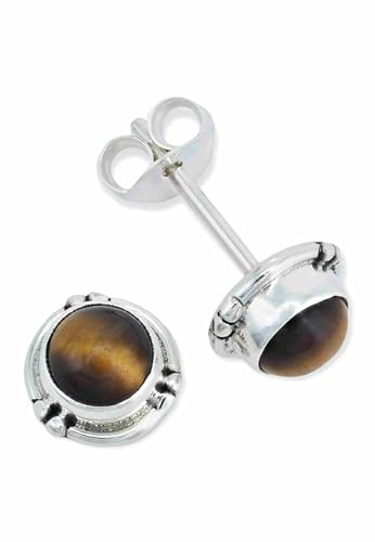 Ohrstecker 925 Silber Tigerauge brauner Stein Edelstein Ohrringe echt Silber Damen Sterling Silber Stecker Geschenk(MOS-027-18) von mantraroma