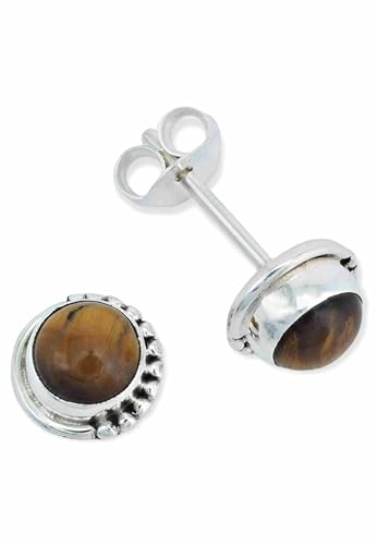 Ohrstecker 925 Silber Tigerauge brauner Stein Edelstein Ohrringe echt Silber Damen Sterling Silber Stecker Geschenk(MOS-028-18) von mantraroma