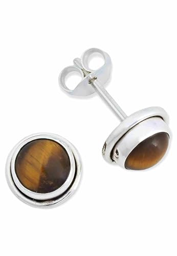 Ohrstecker 925 Silber Tigerauge brauner Stein Edelstein Ohrringe echt Silber Damen Sterling Silber Stecker Geschenk(MOS-048-18) von mantraroma