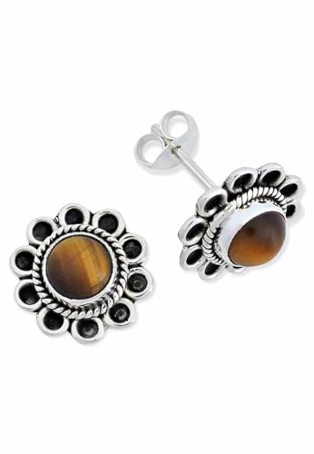 Ohrstecker 925 Silber Tigerauge brauner Stein Edelstein Ohrringe echt Silber Damen Sterling Silber Stecker Geschenk(MOS-056-18) von mantraroma