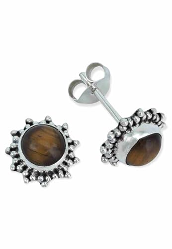 Ohrstecker 925 Silber Tigerauge brauner Stein Edelstein Ohrringe echt Silber Damen Sterling Silber Stecker Geschenk(MOS-082-18) von mantraroma