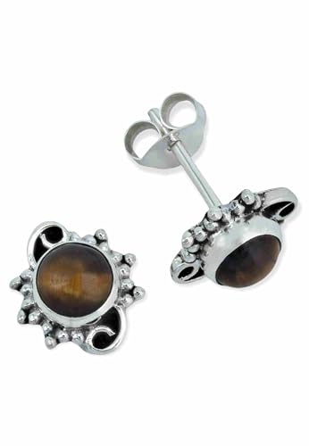 Ohrstecker 925 Silber Tigerauge brauner Stein Edelstein Ohrringe echt Silber Damen Sterling Silber Stecker Geschenk(MOS-086-18) von mantraroma