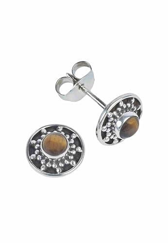 Ohrstecker 925 Silber Tigerauge brauner Stein Edelstein Ohrringe echt Silber Damen Sterling Silber Stecker Geschenk (MOS-107-18) von mantraroma