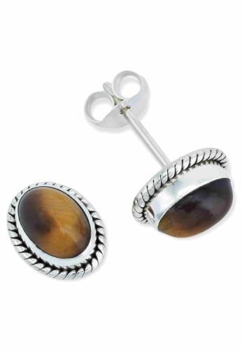 Ohrstecker 925 Silber Tigerauge brauner Stein Edelstein Ohrringe echt Silber Damen Sterling Silber Stecker Geschenk(MOS-021-18) von mantraroma