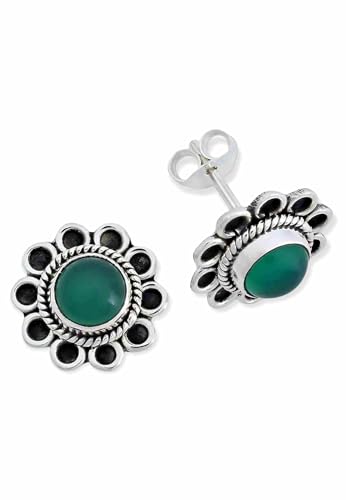 Ohrstecker 925 Silber grüner Onyx Stein Edelstein Ohrringe echt Silber Damen Sterling Silber Stecker Geschenk(MOS-056-14) von mantraroma