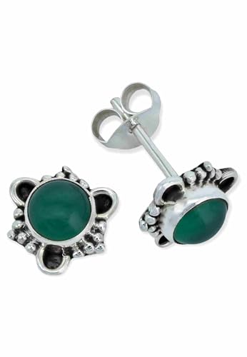 Ohrstecker 925 Silber grüner Onyx Stein Edelstein Ohrringe echt Silber Damen Sterling Silber Stecker Geschenk(MOS-083-14) von mantraroma