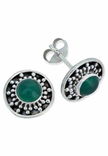 Ohrstecker 925 Silber grüner Onyx Stein Edelstein Ohrringe echt Silber Damen Sterling Silber Stecker Geschenk(MOS-084-14) von mantraroma