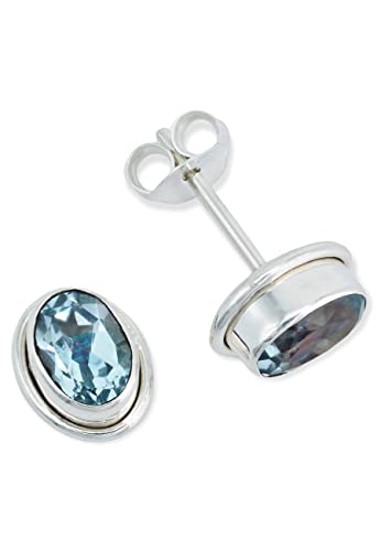 Ohrstecker 925 Silber Blau Topas hellblauer Stein Edelstein Ohrringe echt Silber Damen Sterling Silber Stecker Geschenk(MOS-039-62) von mantraroma