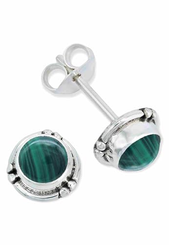 Ohrstecker 925 Silber Malachit grüner gestreifter Stein Edelstein Ohrringe echt Silber Damen Sterling Silber Stecker Geschenk(MOS-027-10) von mantraroma