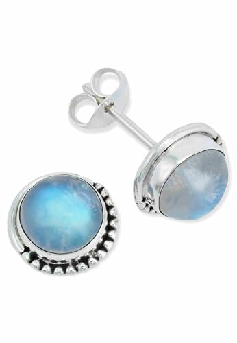 Ohrstecker 925 Silber Mondstein weißer Stein schimmer Edelstein Ohrringe echt Silber Damen Sterling Silber Stecker Geschenk(MOS-018-04) von mantraroma
