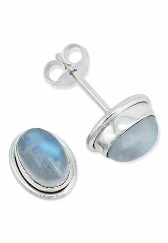 Ohrringe 925 Silber Mondstein weißer Stein schimmer Edelstein Damen Sterling Silber Stecker Geschenk (MOS-039-04) von mantraroma von mantraroma