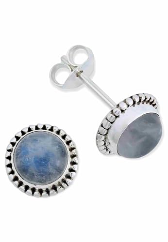 Ohrstecker 925 Silber Mondstein weißer Stein schimmer Edelstein Ohrringe echt Silber Damen Sterling Silber Stecker Geschenk(MOS-041-04) von mantraroma