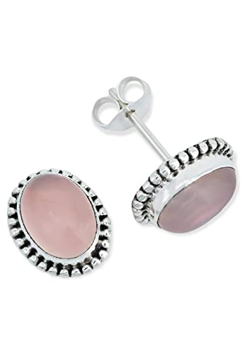 Ohrstecker 925 Silber Rosenquarz rosa Stein Edelstein Ohrringe echt Silber Damen Sterling Silber Stecker Geschenk(MOS-017-07) von mantraroma