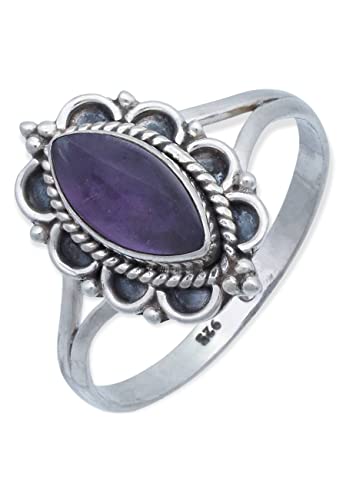 Ring 925 Silber Amethyst lila Stein Edelstein echt Silber Damen Sterling Silber Geschenk (MRG-152-01-(48)) von mantraroma