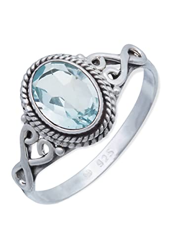 Ring 925 Silber Blau Topas hellblauer Stein Edelstein echt Silber Damen Sterling Silber Geschenk (MRG-042-62-(54)) von mantraroma