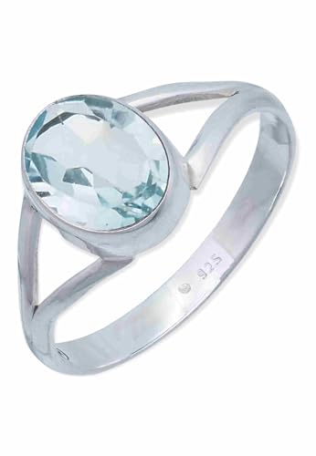 mantraroma Ring 925 Silber Damen blau Topas Edelstein blau schlicht modern von mantraroma