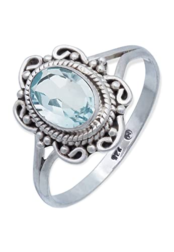 Ring 925 Silber Blau Topas hellblauer Stein Edelstein echt Silber Damen Sterling Silber Geschenk (MRG-122-62-(58)) von mantraroma