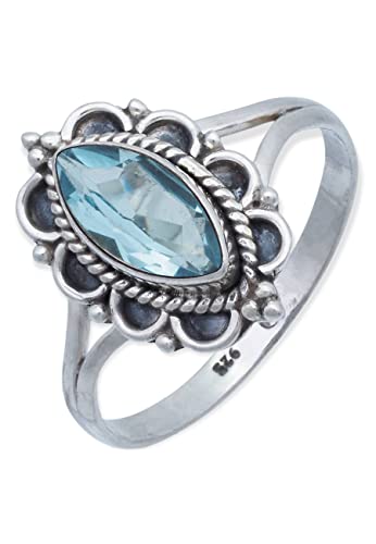 Ring 925 Silber Blau Topas hellblauer Stein Edelstein echt Silber Damen Sterling Silber Geschenk (MRG-152-62-(52)) von mantraroma