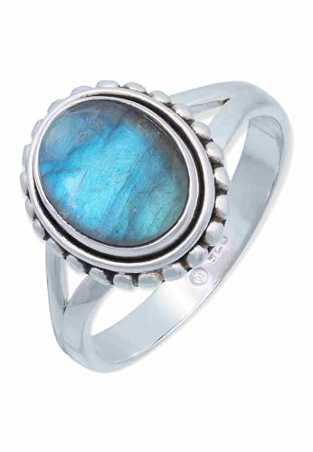 Ring 925 Silber Damen Labradorit Edelstein blau schlicht groß modern von mantraroma