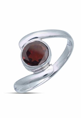 mantraroma Ring Silber 925 Damen Granat rot Stein schlicht modern von mantraroma