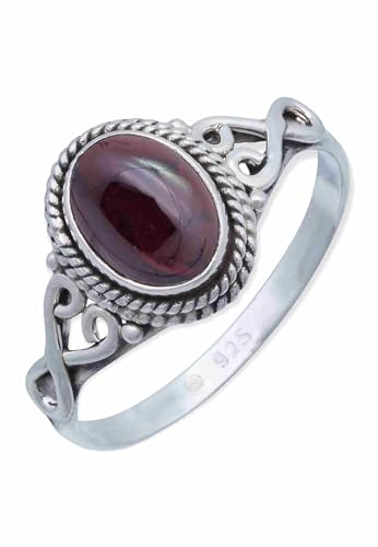mantraroma Ring Silber 925 Damen Granat Edelstein rot ausgefallen verspielt von mantraroma