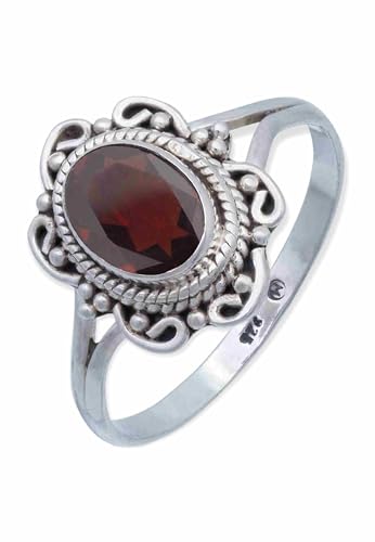 mantraroma Damen Ring 925 Silber Granat facettiert Edelstein rot ausgefallen verspielt von mantraroma