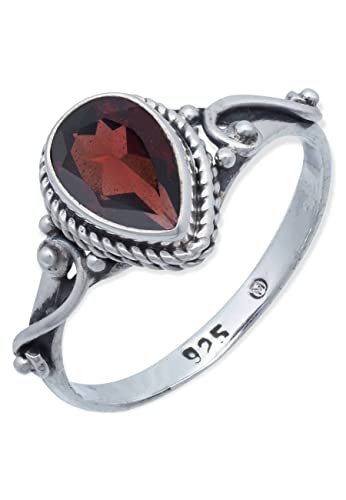 Ring 925 Silber Granat roter Stein Edelstein echt Silber Damen Sterling Silber Geschenk (MRG-205-52-(52)) von mantraroma