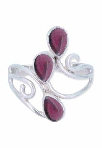 mantraroma Silber Ring Damen 925 Granat Edelstein rot ausgefallen verspielt von mantraroma