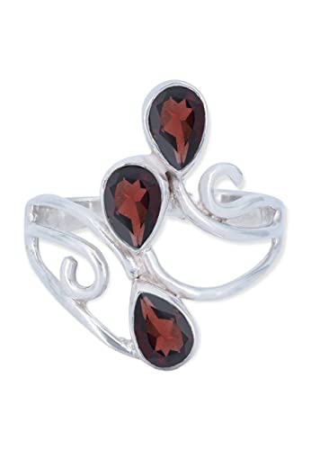 Ring 925 Silber Granat roter Stein Edelstein echt Silber Damen Sterling Silber Geschenk (MRG-212-52-(58)) von mantraroma