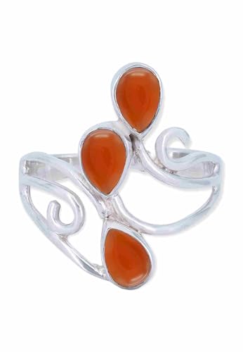 mantraroma Ring Damen Silber 925 Karneol Edelstein orange ausgefallen verspielt von mantraroma