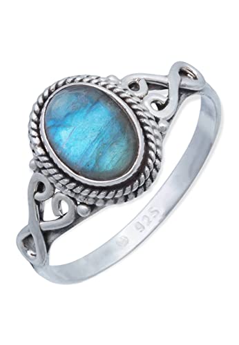 Ring 925 Silber Labradorit grün blauer Stein Edelstein echt Silber Damen Sterling Silber Geschenk (MRG-042-05-(48)) von mantraroma