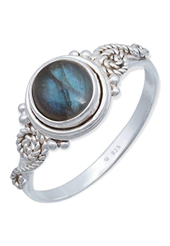 mantraroma Ring 925 Silber Labradorit grün blauer Stein Edelstein echt Silber Damen Sterling Silber Geschenk (MRG-065-05-(50)) von mantraroma