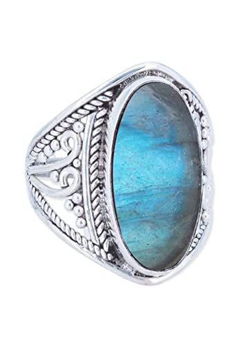 Ring 925 Silber Labradorit grün blauer Stein Edelstein echt Silber Damen Sterling Silber Geschenk (MRG-083-05-(66)) von mantraroma