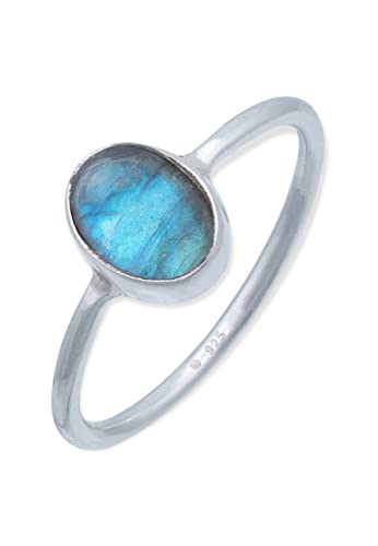 mantraroma Ring 925 Silber Labradorit grün blauer Stein Edelstein echt Silber Damen Sterling Silber Geschenk (MRG-100-05-(46)) von mantraroma