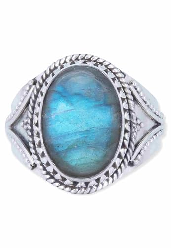 Ring Silber 925 Damen Labradorit Edelstein blau ausgefallen verspielt von mantraroma