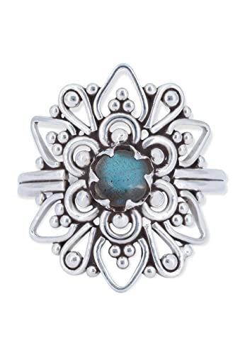 Ring 925 Silber Labradorit grün blauer Stein Edelstein echt Silber Damen Sterling Silber Geschenk (MRG-174-05-(58)) von mantraroma