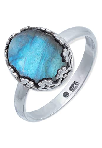 Ring 925 Silber Labradorit grün blauer Stein Edelstein echt Silber Damen Sterling Silber Geschenk (MRG-185-05-(58)) von mantraroma