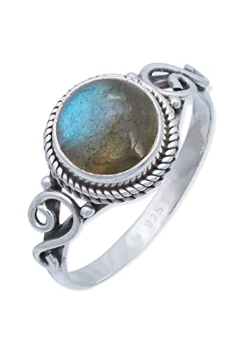 Ring 925 Silber Labradorit grün blauer Stein Edelstein echt Silber Damen Sterling Silber Geschenk (MRG-218-05-(48)) von mantraroma