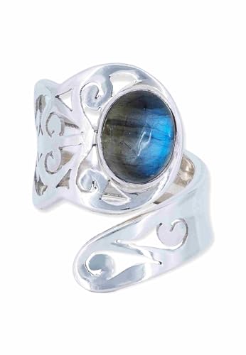 Ring 925 Silber Labradorit grün blauer Stein größenverstellbar Edelstein echt Silber Damen Sterling Silber Geschenk (MRV-063-05) von mantraroma