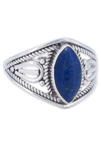 Ring 925 Silber Lapis Lazuli blauer Stein Edelstein echt Silber Damen Sterling Silber Geschenk (MRG-070-06-(56)) von mantraroma