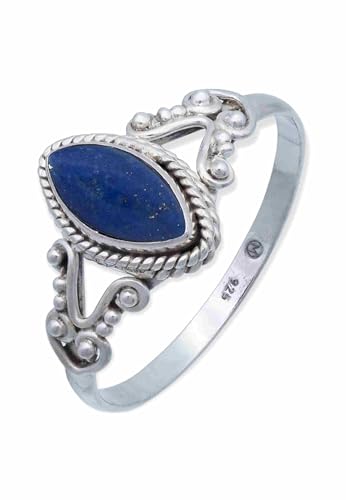 mantraroma Damen Ring Silber mit Stein Lapis Lazuli Edelstein blau ausgefallen verspielt von mantraroma