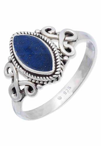 mantraroma Ring Damen Silber 925 Lapis Lazuli Edelstein blau ausgefallen verspielt von mantraroma