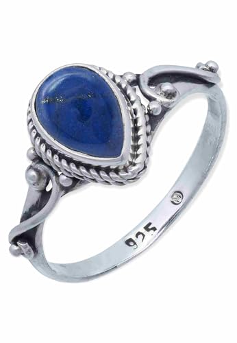 mantraroma Ring Silber 925 Damen Lapis Lazuli Edelstein blau ausgefallen verspielt von mantraroma