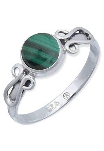 Ring 925 Silber Malachit grüner gestreifter Stein Edelstein echt Silber Damen Sterling Silber Geschenk (MRG-060-10-(60)) von mantraroma