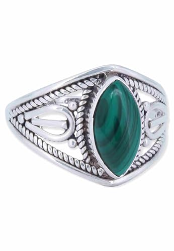 mantraroma Silber Ring Damen 925 Malachit Edelstein grün ausgefallen verspielt von mantraroma