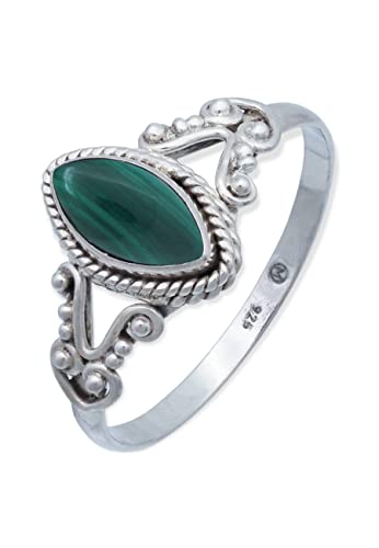 Ring 925 Silber Malachit grüner gestreifter Stein Edelstein echt Silber Damen Sterling Silber Geschenk (MRG-123-10-(58)) von mantraroma