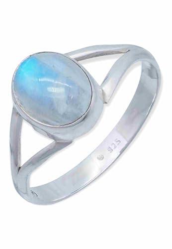 mantraroma Ring Damen Silber 925 Regenbogen Mondstein Edelstein weiß schlicht modern von mantraroma