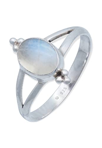 Ring 925 Silber Mondstein weißer Stein schimmer Edelstein echt Silber Damen Sterling Silber Geschenk (MRG-111-04-(54)) von mantraroma