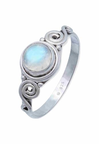 mantraroma Ring Silber 925 Damen Regenbogen Mondstein Edelstein weiß ausgefallen verspielt von mantraroma