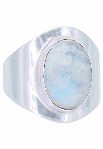 mantraroma Ring 925 Silber Damen Regenbogen Mondstein Edelstein weiß schlicht groß modern von mantraroma